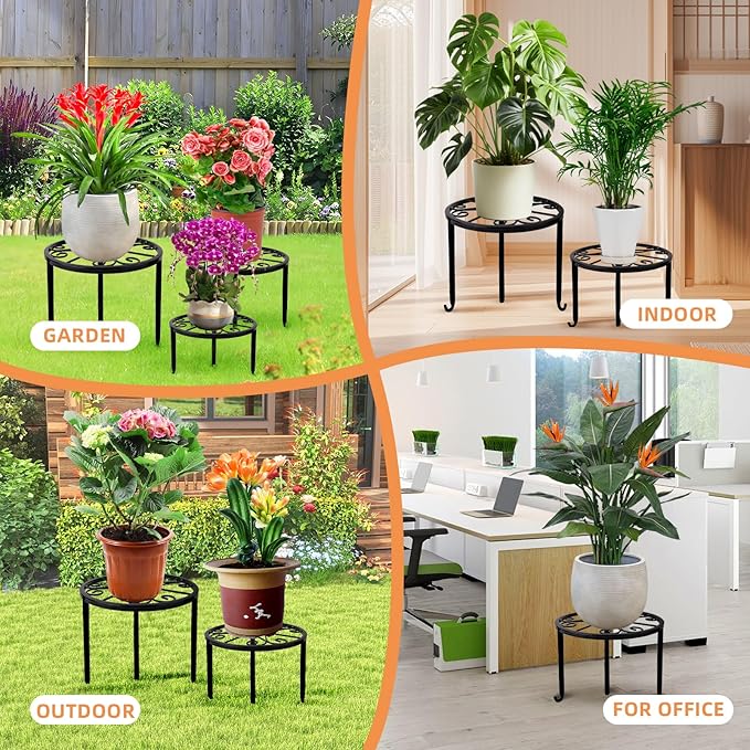6-Pack Metal Plant Stand,Heavy Duty Flower Pot Stands for Multiple Plant,Outdoor Anti-Rust Plant Pot Shelf, Round Plant Holder for Outdoor/Indoor Planter, Living Room, Balcony Decor (6PACK BLACK) Acteomsly