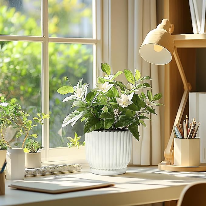 T4U 7 Inch Self Watering Pots for Indoor Plants, 4 Pack Plant Pots, Self Watering Planter for Indoor Plants, Durable Plastic Pots (4 Pack, 7", White) T4U