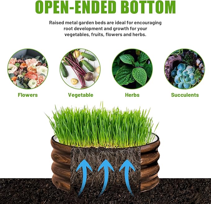 SnugNiture 3 Pcs 2x2x1ft Round Galvanized Raised Garden Bed Kit Outdoor, Metal Planter Box for Planting Plants Vegetables, Brown snugniture