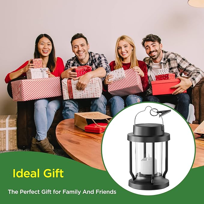 Solar Lantern Outdoor & Indoor Use – Hanging Solar Lights with Realistic Flickering Flameless Candle, Weatherproof for Gardens, Patios, Trees, and Lawns (Black + Gray, 1 Pack) Rootora