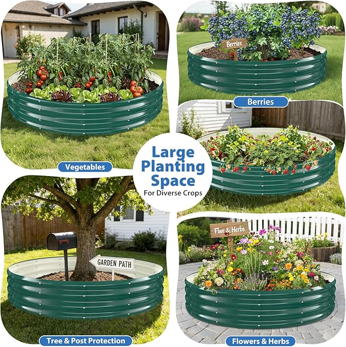 Round Galvanized Raised Garden Bed, 6x6FT, 12" Depth for Outdoor Gardening, Heavy Duty Metal Planter Box for Vegetables, Flowers & Herbs, Rust-Resistant, Easy DIY Assembly Rootora