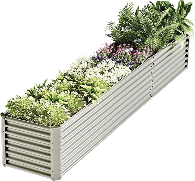 12x2x2ft Raised Garden Beds Outdoor Kit, Galvanized Planter Garden Boxes Outdoor, Metal Raised Garden Beds for Vegetables,Fruits,Herb,Flower,Silver kingddeergardenbed