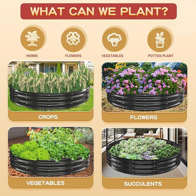 Durable Round Galvanized Steel Raised Garden Bed for Planting,Round Galvanized Steel Fire Ring/Fir Pit for Outdoor- 6×6×1FT,0.8MM Thick (Black, 72 ins Diameter x 12 ins high) zbzbml