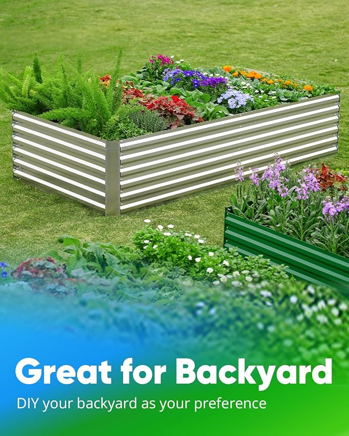 Quictent Galvanized Raised Garden Bed 8x4x2 Ft Tall Metal Planter Box for Vegetables Outdoor Bottomless for Backyard, 2 Tomato Cages Included, 22.04" Deep (Silver) QUICTENT