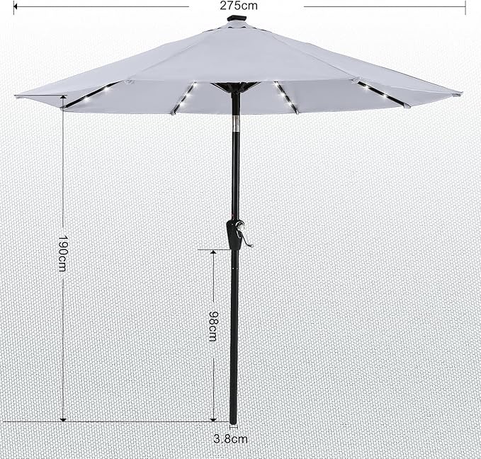 ABCCANOPY Durable Solar Led Patio Umbrellas with 32LED Lights 9FT (Light Gray) ABCCANOPY
