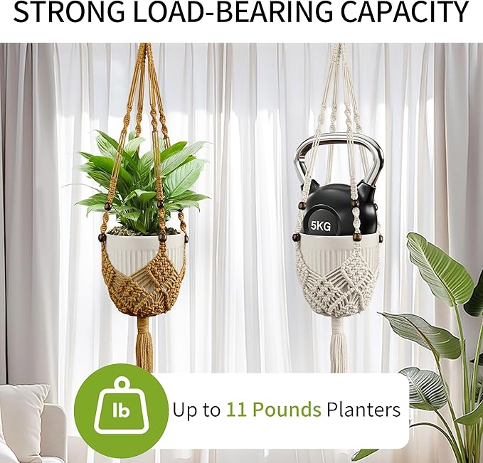 Macrame Plant Hanger - Fits 3 to 6 inches Pots for Indoor Outdoor, 35 Inch, Set of 2, Ivory (POTS NOT Included) IDEEEPAN
