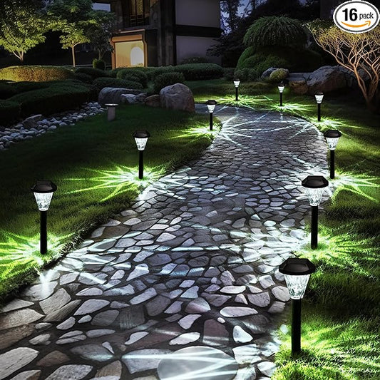 GIGALUMI 16 Pack Solar Lights Outdoor Waterproof, Outdoor Solar Lights for Yard, Solar Garden Lights, Yard Decorations Outdoor for Pathway, Patio, Garden, Driveway, Lawn, and Landscape(Cold White) GIGALUMI