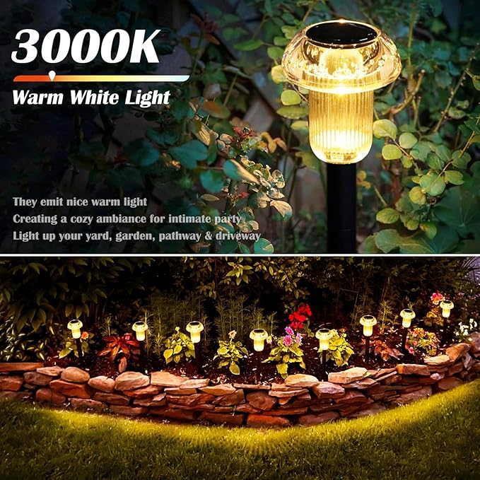 Solar Lights Outdoor Pathway Waterproof 8 Pack Warm White LED Acrylic Mushroom Decorative Garden Lights for Yard Landscape Patio Outside Decor Priddop