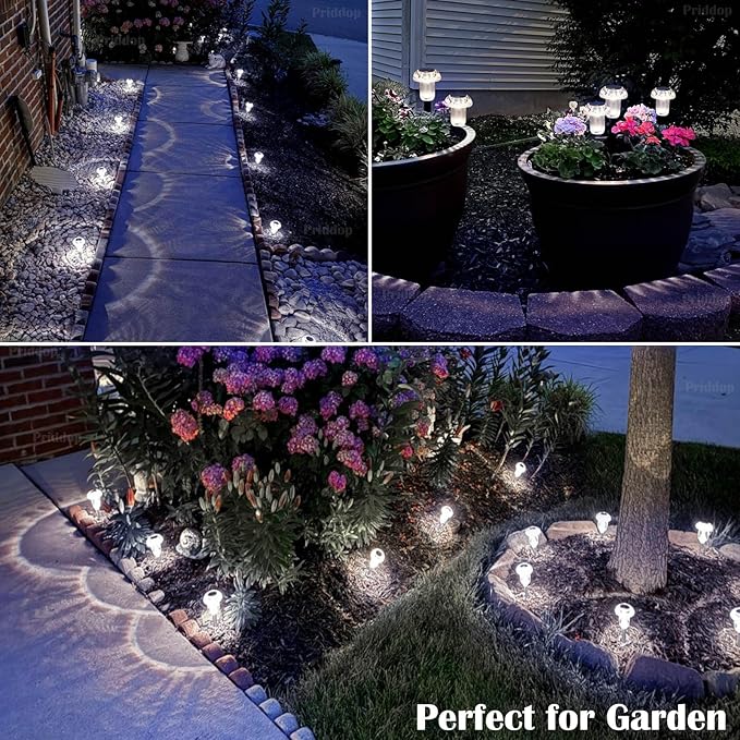 Solar Lights Outdoor Pathway Waterproof 8 Pack Cold White LED Acrylic Mushroom Decorative Garden Lights for Yard Landscape Patio Outside Decor Priddop