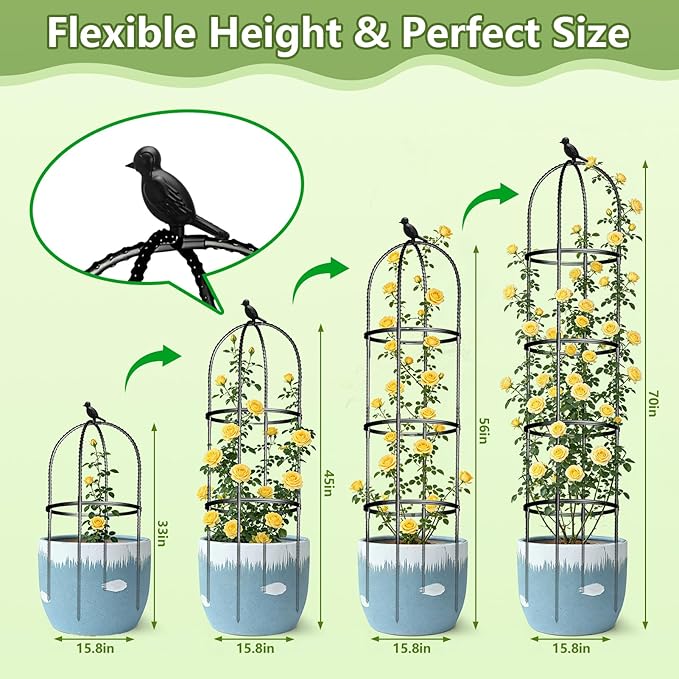 Obelisk Trellis for Garden Plants Climbing: 6ft Rustproof Metal Pipe with Plastic Coated - Potted Plant Climber Support for Outdoor Indoor Grape Vines Vegetable Fruits Flowers (1PC) ONEANU