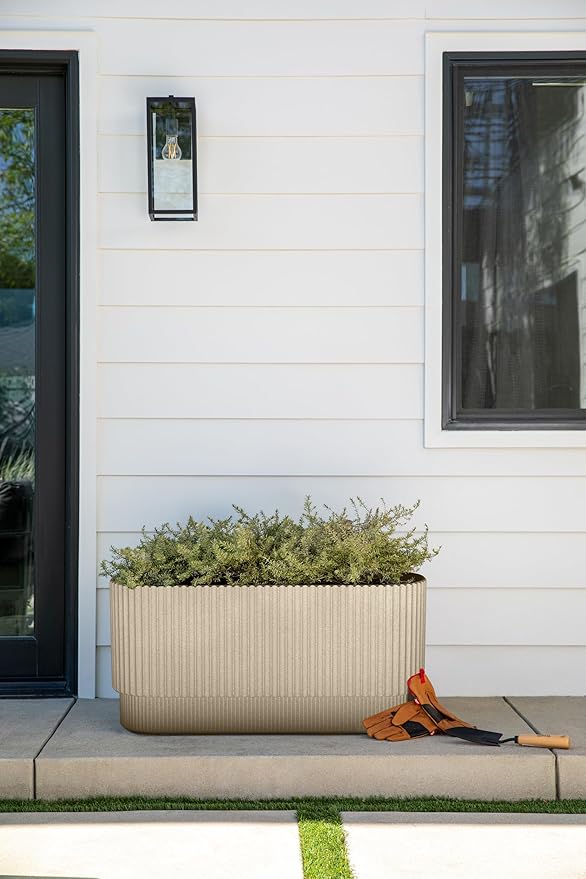 Veradek Demi Series Long Planter for Porch, Patio, Backyard | Durable Plastic-Concrete Material | Modern Décor for Shrubs, Flowers VeradekOutdoor