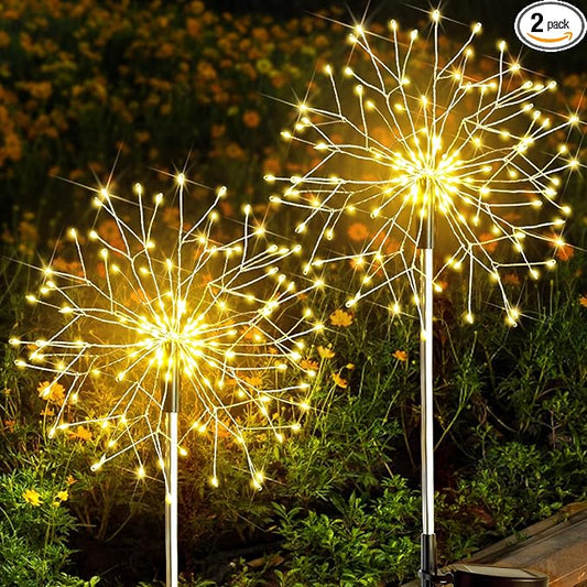 suddus Solar Garden Lights Outdoor Waterproof Decorative, 2Pack 150LED Firework Lights, Solar Fairy Lights for Yard, Garden, Party, Patio, Pathway, Flowerbed - Warm White SUDDUS