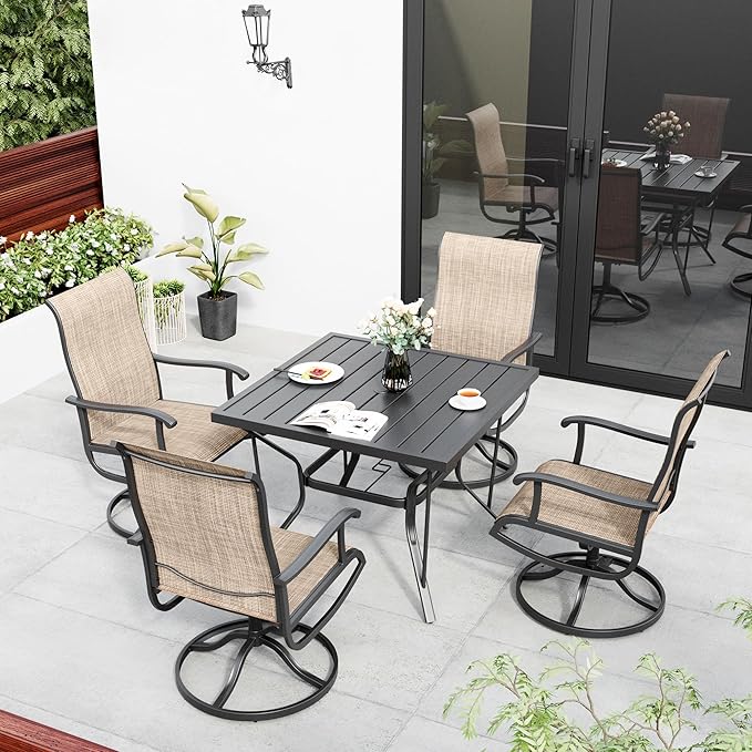 Pamapic Textilene Outdoor Dining Chair 1 Piece, Perfect for Garden, Backyard, Poolside, Patio, Beige Pamapic