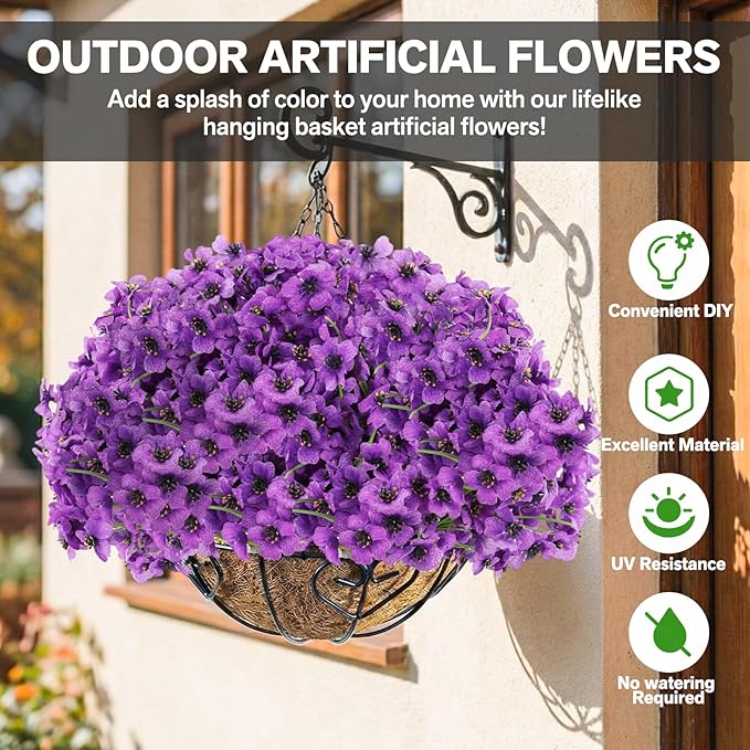 22 Bundles Artificial Flowers Outdoor, Faux Flowers UV Resistant with Plastic Plants, Faux Silk Flowers for Outdoors Outside Front Porch Hanging Planter Window Box Garden Decoration Powbrace