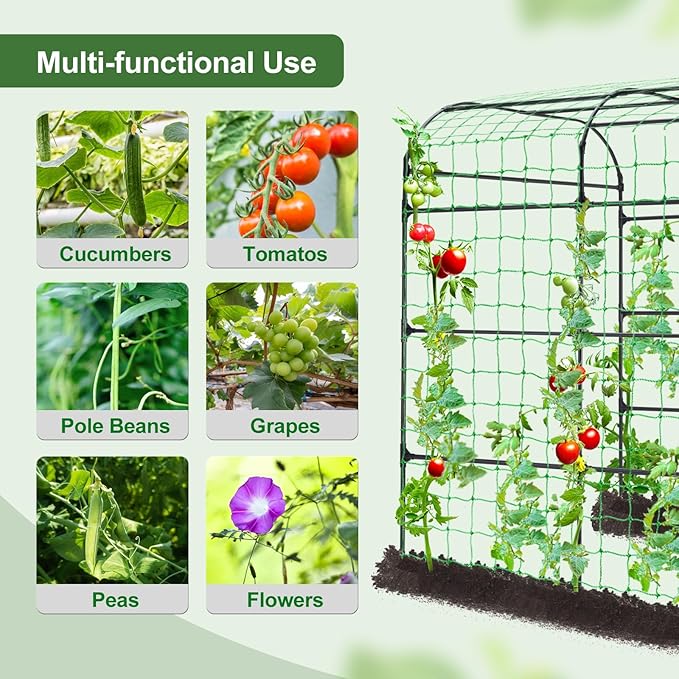 Lalahoni Large Garden Trellis Arch for Climbing Plants Outdoor, 7.8 feet Tall Metal Walkway Arbor Plant Support Vine Flower Vegetables Cucumber Trellis for Raised Bed, with Netting, Lightweight Thereasonyoulovegardening
