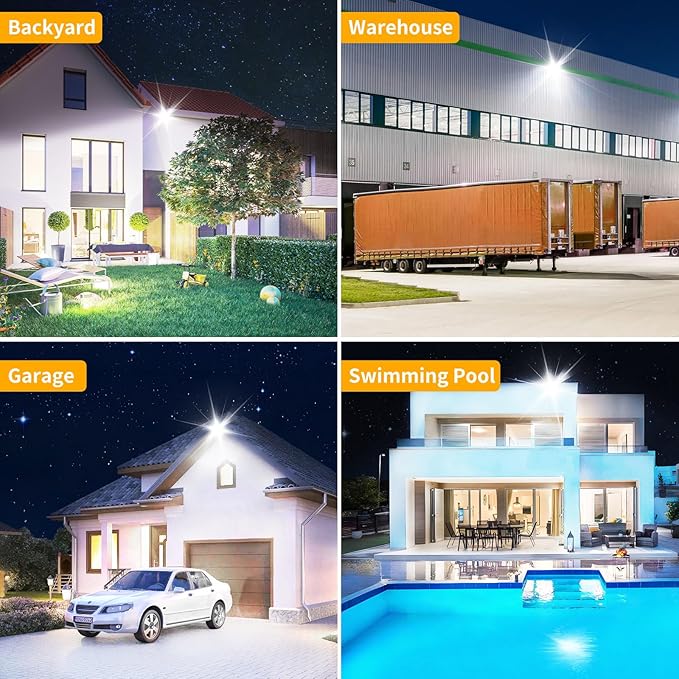200W LED Flood Light Outdoor with 6ft Plug, 24000LM Brighter Exterior Security Lights, 5000K Daylight LED Work Light, IP66 Waterproof for Yard, Garage, Stadium, Lawn, 2 Pack YAYIT