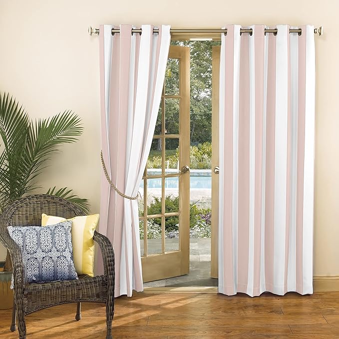 Sun Zero Valencia Cabana Stripe Indoor/Outdoor UV Protectant Energy Efficient Grommet Curtain Panel SunZero%E2%84%A2