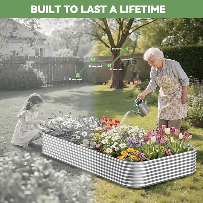 2 Pack Tall 8x4FT Raised Beds for Gardening, Corrugated Galvanized Steel Raised Garden Bed, Outdoor Metal Above Ground Garden Bed for Vegetables and Flowers OZMSHF