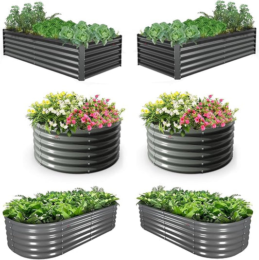 A ANLEOLIFE 6-Pack 4X4 & 6X3 & 6X2 Deep Root Galvanized Raised Garden Beds Outdoor for Planting Vegetables Flowers Herb,Quartz Grey AAnleolife