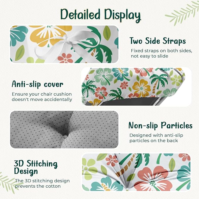 4 Pack Outdoor Chaise Lounge Chair Cushion 75.1 x 22.8 x 4.7 Inches 100% Waterproof Replacement Cotton Patio Pool Lounge Chair Cushion for Outdoor Furniture with Ties, Green Coconut Tree Uthem