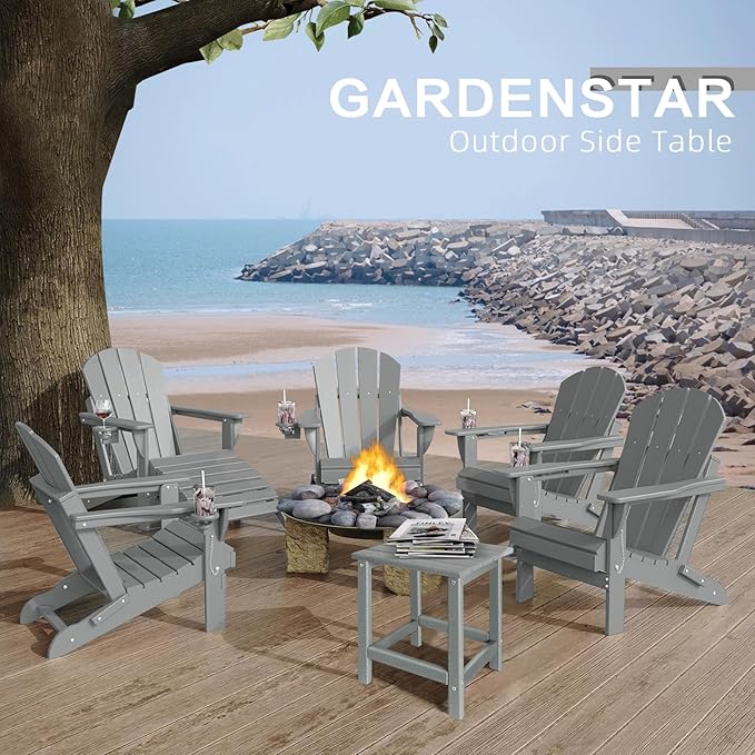 Outdoor Side Tables Adirondack, HDPE Small Table for Patio,Outside End Table for Porch, Deck, Pool, Weather Resistant/Easy Maintenance GARDENSTAR
