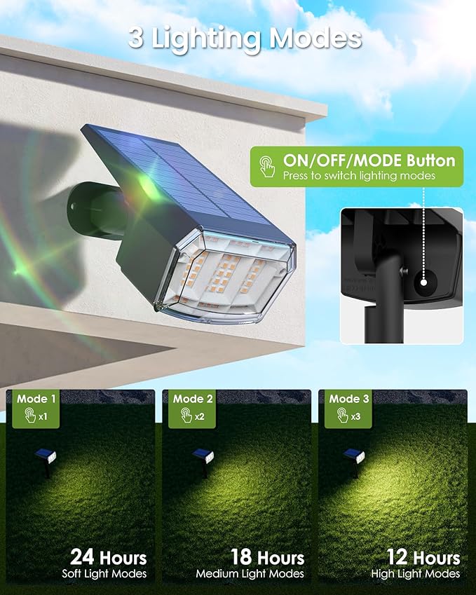Solar Spot Lights Outdoor IP67 Waterproof 6 Pack, 63 LED 3 Modes Solar Landscape Spotlights for Yard Garden Pathway Wall House Garage (Warm White) Rootora