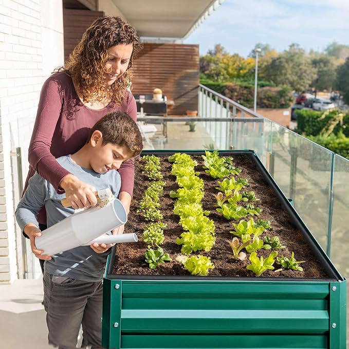 KING BIRD Raised Garden Bed with Legs Galvanized Large Elevated Planter Box for Backyard, Patio, Balcony, 600lb Capacity, Green 70.9x22.8x31.5 in KINGBIRD