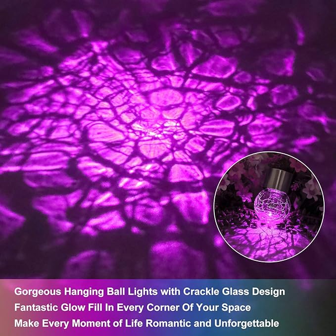12Pack Outdoor Hanging Solar Lights - Cracked Glass Solar Lights Waterproof LED Decorative Ball Lights Tree Solar Powered Globe Lights with Hook for Garden Yard Fence Christmas Decoration, Multicolor BestChoiceforYourLife