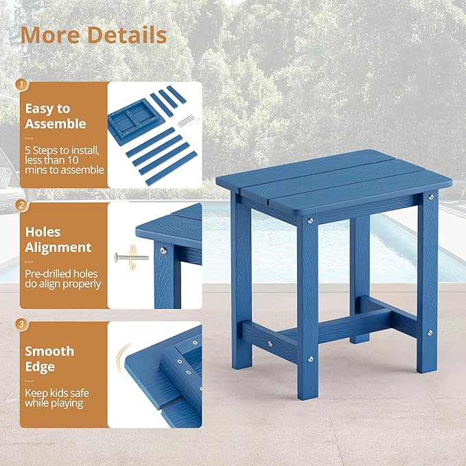 LUE BONA Outdoor Side Table, HDPS Small Outdoor Table, Adirondack Side Table, Outside End Table for Patio, Porch, Deck, Weather Resistant/Easy Maintenance/Indoor or Outside Use, Navy Blue LUEBONA