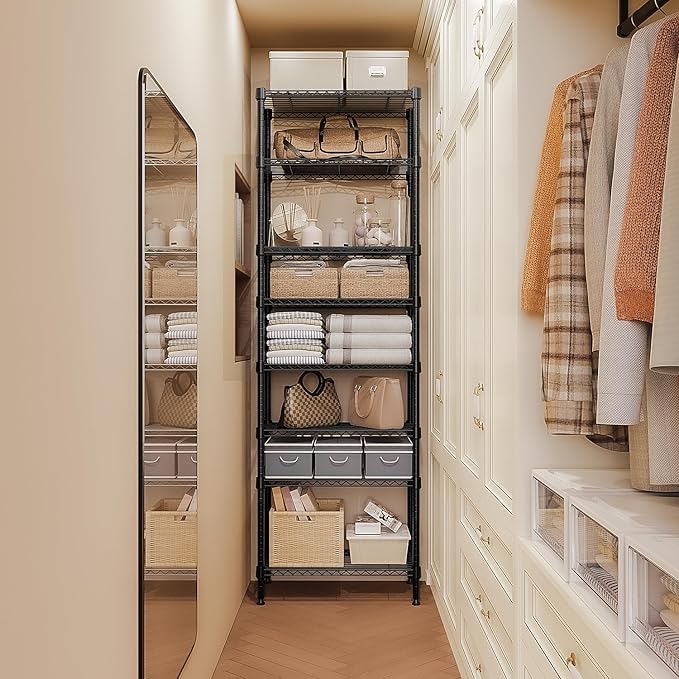 8 Tier 2000 lbs Storage Rack Metal Wire Shelving Unit, Storage Standing Shelf Organizer for Laundry Bathroom Kitchen Pantry Closet Garage Basement Utility Room, Black 13.8" D x 23.6" W x 79.5" H MEIGAOPLASTICANDMETALHKCOLIMITED