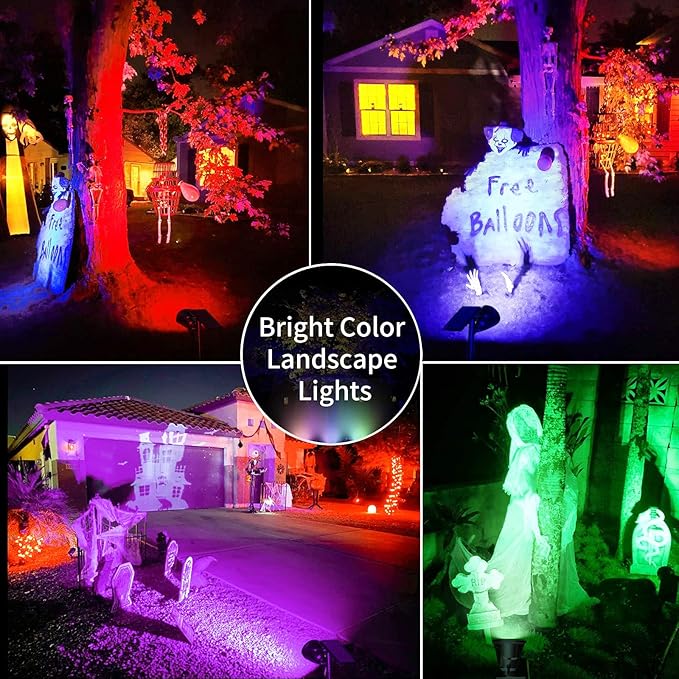 JSOT 2 Pack Christmas Solar Spotlights, RGB Solar Spot Light Outdoor Waterproof Color Changing Landscape Lighting with 9 Lighting Options Decor for Backyard Walkway Tree Lawn JSOT