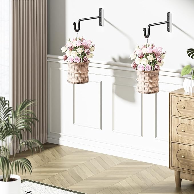 Hanging Plant Brackets 10 Inch - 2 Pack Plant Hanger for Hanging Plants, Plant Hook for Hanging Bird Feeders, Flower Baskets, Wind Chimes, Lanterns, Indoor or Outdoor. Rootora
