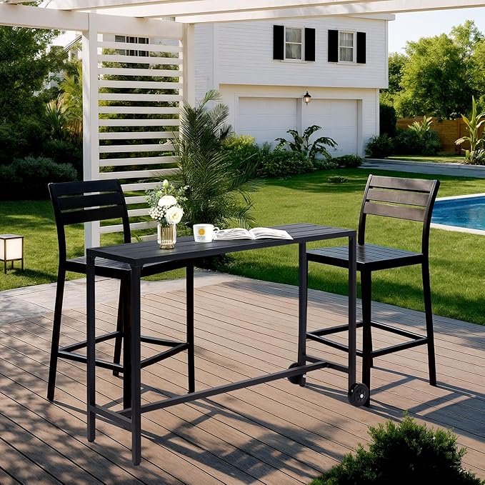 Outvita Outdoor Bar Table, 37" Height Patio Pub Table with Waterproof Frame and Adjustable Foot for Hot Tub, Patio, Backyard, Balcony, Hallway, Bistro Rectangle, Black Outvita