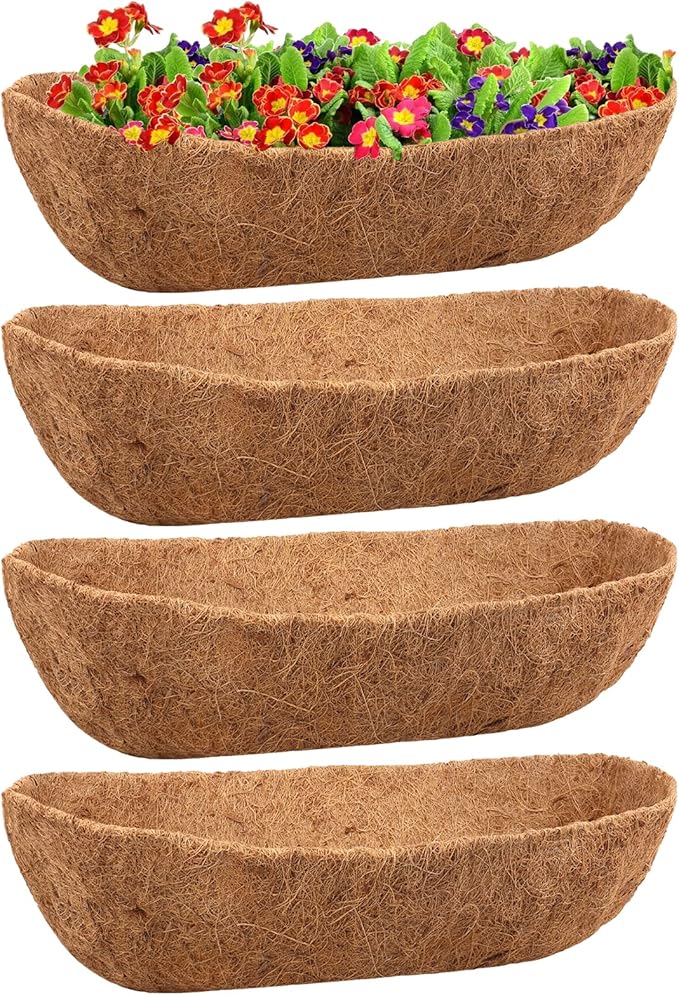 Legigo 4 Pack 24 Inch Natural Trough Coco Liner for Planters- Window Box Liners Coconut Basket Liners, Planter Box Coconut Liner for Window Flower Box Pots, Fence Trough Planter, Wall Planter Basket Legigo