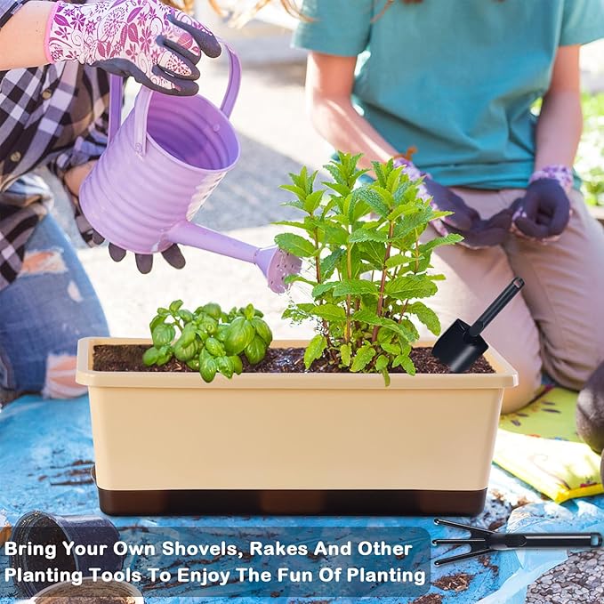 Window Box Planter 8 Pcs, 17 Inches Rectangle Flower Pots with Drainage Holes & Trays, Vegetable Planters for Windowsill Patio Garden Balcony Home Indoor Outdoor (Barley Yellow, 16 * 7 * 6 inch) Oliz