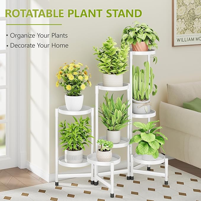 8 Tier Plant Stand Indoor, Tiered Plant Stand Outdoor for Multiple Plants, Corner Plant Shelf for Patio Balcony Porch Garden Living Room House,White Cawukege