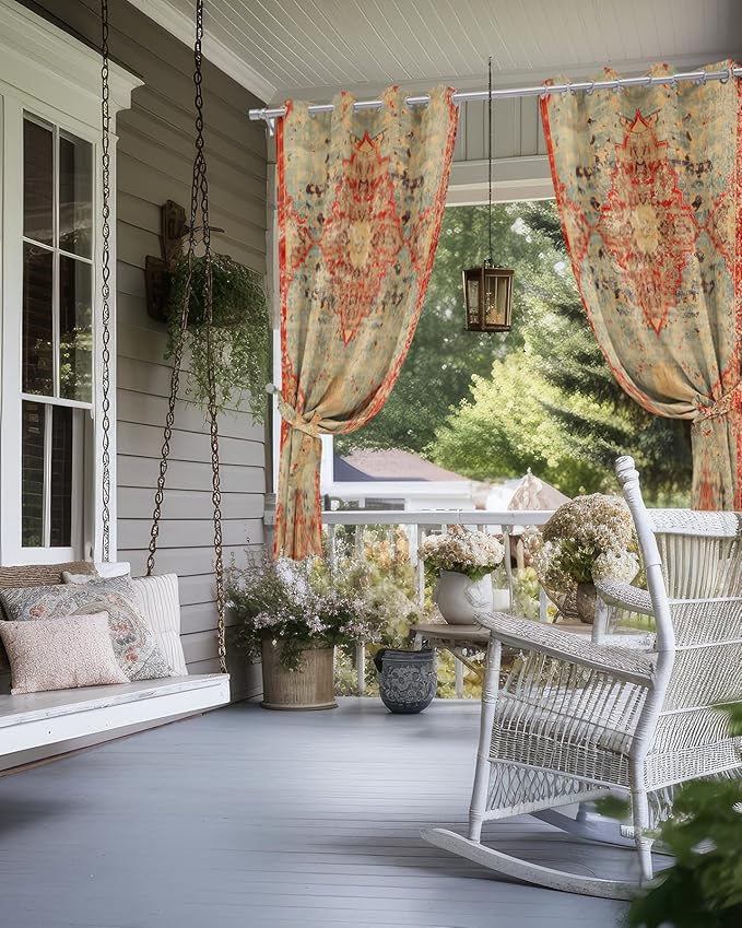Boho Outdoor Curtains for Patio Waterproof, Grommet Privacy Curtain Drapes Weatherproof Outside Curtains for Porch GazeboPergola Cabana 2 Panel 54x84inch Rustic Bohemian Floral Tribal Orange Rootora