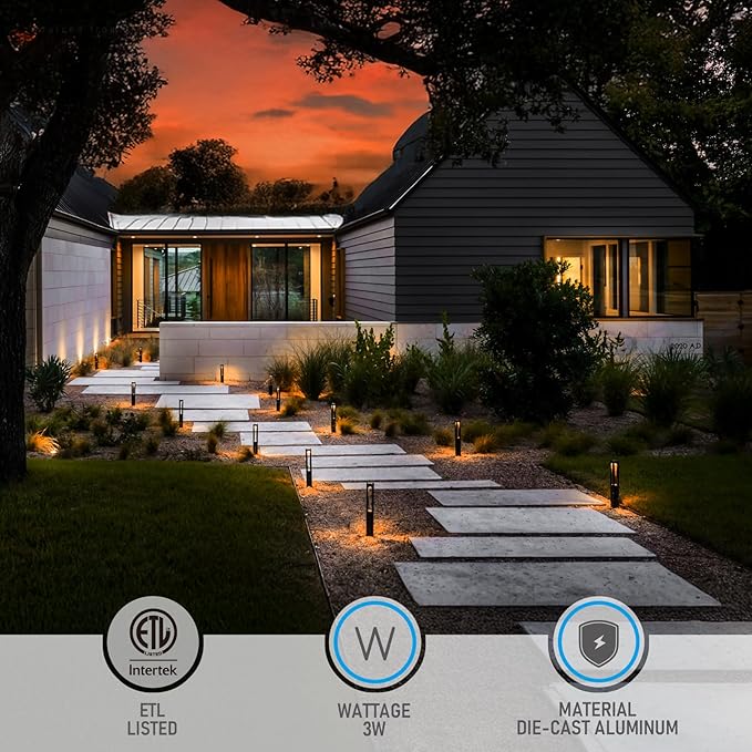 LEONLITE 5CCT 10-Pack Low Voltage Landscape Pathway Lights, Update 1800K2700K3000K4000K5000K Selectable, LED Bollard Path Light, 3W Outdoor Landscape Lighting for Driveway, Aluminum, 12-24V, ETL, IP65 LEONLITE
