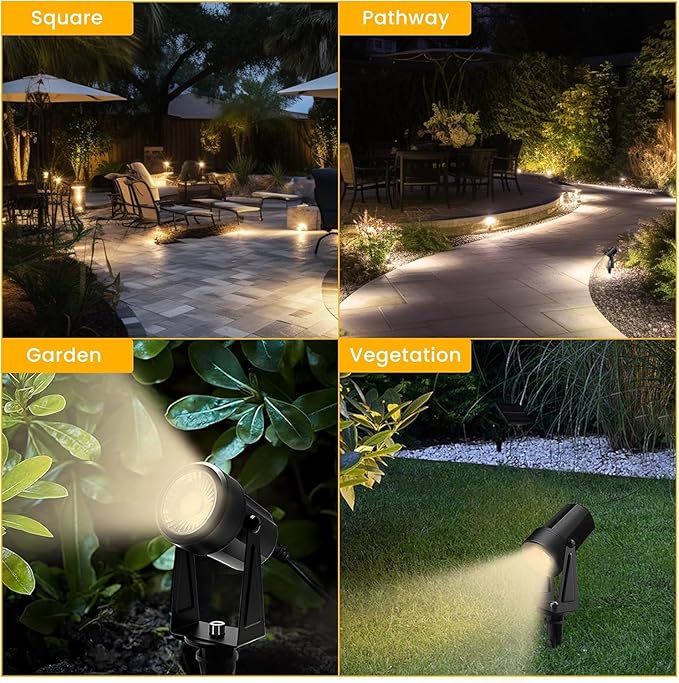 Svater Low Voltage Landscape Lighting Outdoor, 3W 250 LM Plug-in Outdoor Spotlights with Transformer for House Yard Pathway, 3000K Warm White Spot Lights IP65 Waterproof - 6 Pack Svater