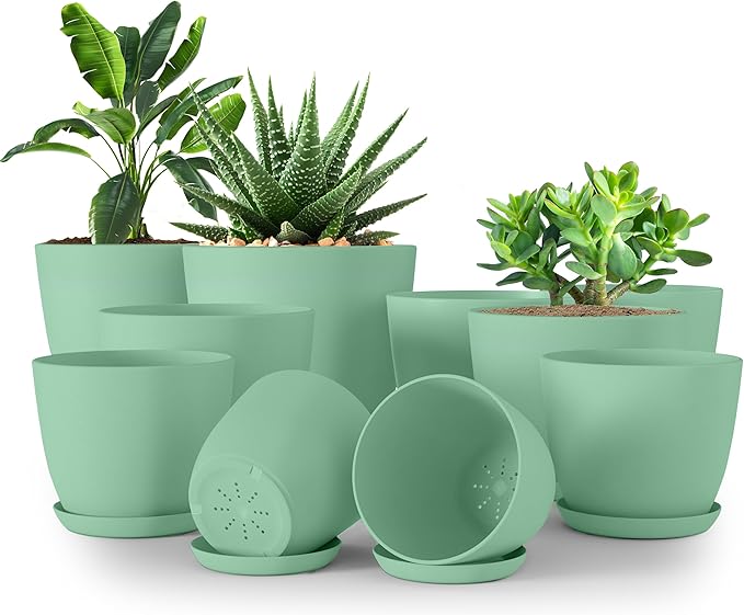 Utopia Home - Plant Pots Indoor with Drainage - 7/6.6/6/5.3/4.8 Inches Home Decor Flower Pots - Plastic Planters for Indoor Plants, Cactus, Succulents Pot (Mint, Pack of 10) UTOPIAHOME