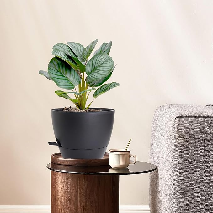 12/10/9 inch Large Self Watering Pots, Planter, Plant Pots with Mesh Drainage Holes for Indoor Outdoor Garden Plants, Plastic Flower Pots with Removable Deep Reservoir, Black WSMKSZ