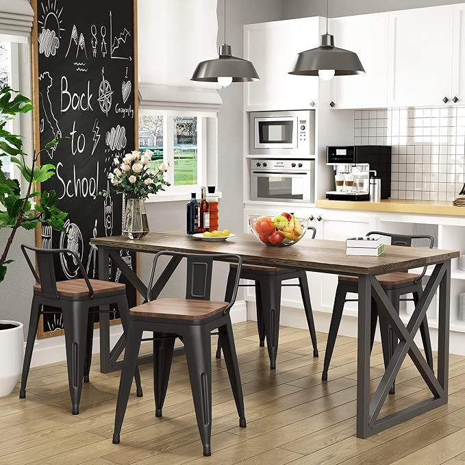 Yongchuang 18" Bar Stools Set of 4 Metal Stackable Short Stools for Classroom Kitchen Dining Stool Chairs with Wood Top Low Back YongchuangInternational