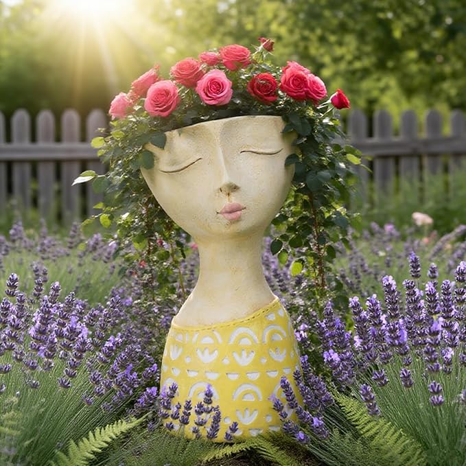 DiliComing Face Planter-Pots for Indoor Plants - 11 Inch Tall Planters for Flowers Head Planter with Drainage for Patio Yard Garden Succulent Pots Garden Decor 6 x 6 x 11 Inch DiliComing