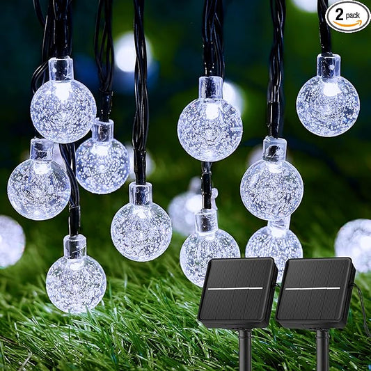 Brightown 2-Pack 120 LED 72 FT Solar String Lights Outdoor, Waterproof Solar Powered Patio Lights with 8 Lighting Modes for Garden Yard Porch Wedding Party Decor (Pure White) Brightown