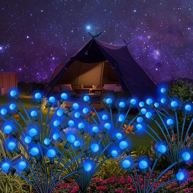 Kohlrabi Solar Garden Lights Outdoor, 2 Pack 20 LED Solar Blue Firefly Lights Waterproof, Sway by Wind, Swaying Light for Yard Patio Backyard Garden Planter Flower Bed Pathway Outdoor Decoration KohlrabiDecor