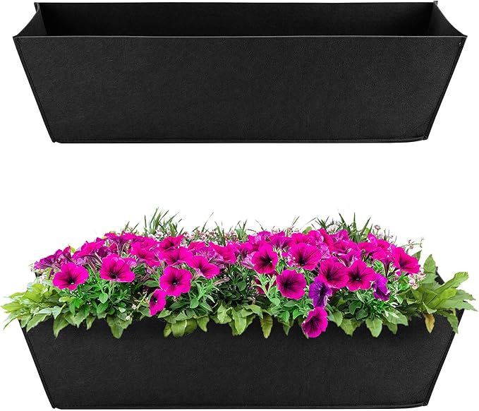 Adnee 2 Pcs 24 Inch Fabric Plant Window Box Liners-Rectangular Non-Woven Planter Basket Liner-Black Felt Flower Hanging Basket for Outdoor Garden Wall Hanging Planter Flower Vegetables Adnee
