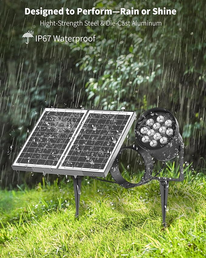 Ofuray Solar Spot Lights Outdoor, RGB Color Changing with 8 Lighting Modes, IP67 Waterproof Landscape Lights 9.8ft Cable, 12000mAh High Power Dusk to Dawn Solar Spotlights for Garden & Outdoor Décor Ofuray