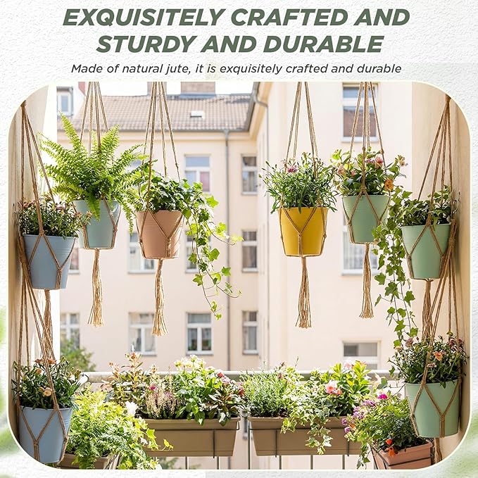 EBOOT 2 Pack 33 Inch Large Macrame Plant Hanger Rope to Hang Flower Pot Plant Holder for Indoor Outdoor Decorations, 4 Legs (Linen Color) eBoot