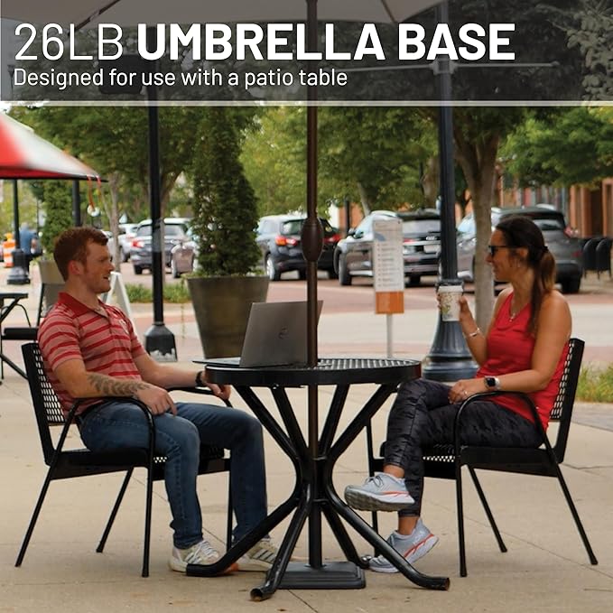 US Weight 26 Pound Umbrella Base - Cast Stone Outdoor Umbrella Stand - for Use with Umbrella Poles 1.3" to 1.8" - Designed to be Used with Patio Table - Black USWeight