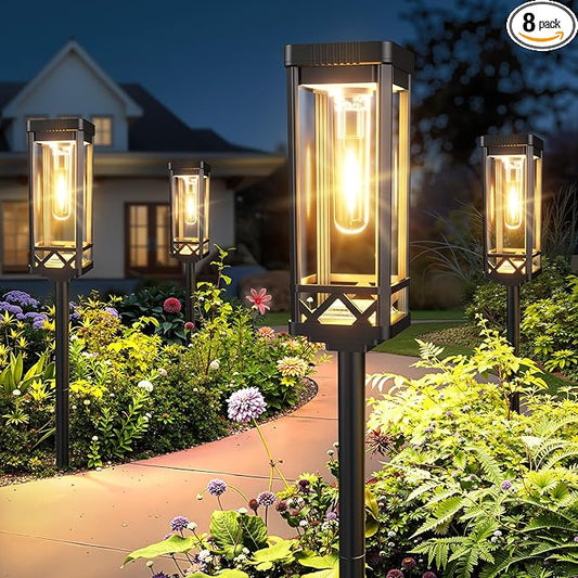 KOOPER Taller Solar Pathway Lights Outdoor, 8 Pack Upgraded Brighter Solar Garden Lights Solar Powered, Up To 15 Hours Outdoor Solar Lights for Yard Landscape Lighting Path Walkway Driveway Sidewalk KOOPER